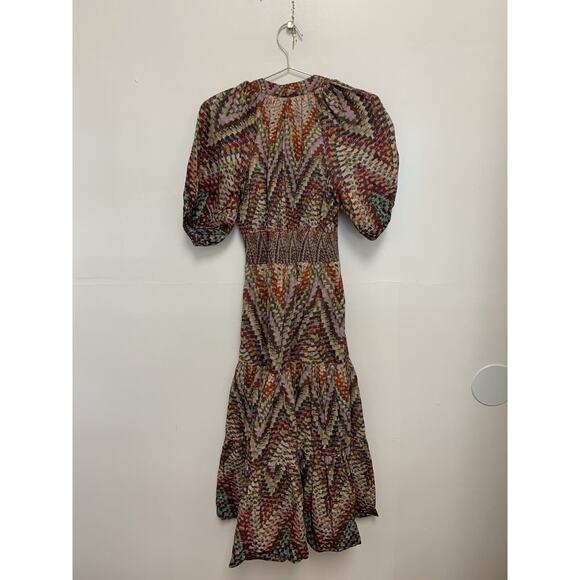 Conditions Apply Anthropologie Pink Combo Twill Smocked Midi Dress Size 2 UK 6 - Picture 3 of 3